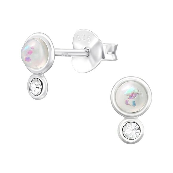 Sterling Silver Crystal and Opal Tiny Stud Earrings - Picture 1 of 9